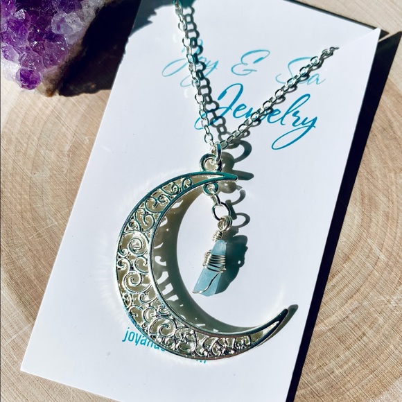 Aquamarine Luna Crystal Necklace - Picture 4 of 5